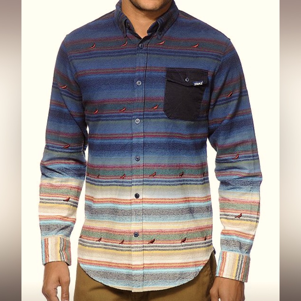 Staple Pigeon mens long sleeve XL button shirt ombré striped pattern southwest